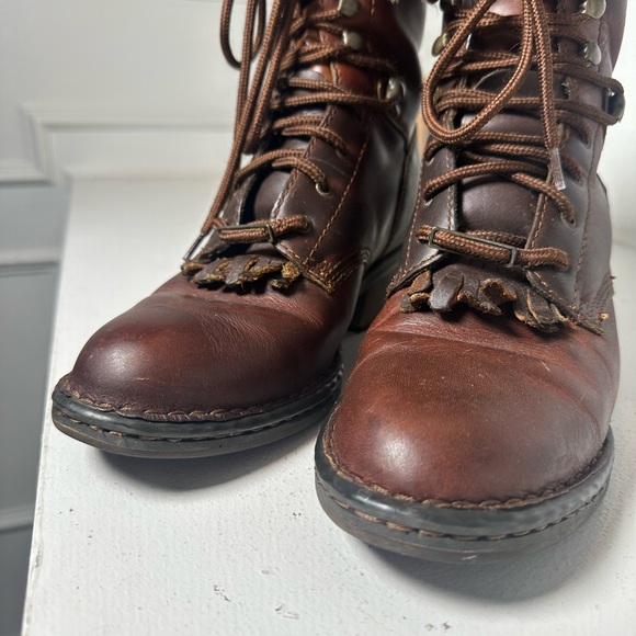 Double H Women’s 8.5M Brown Leather Lace-Up Western Boots Moto Kitlie Style - Picture 4 of 9